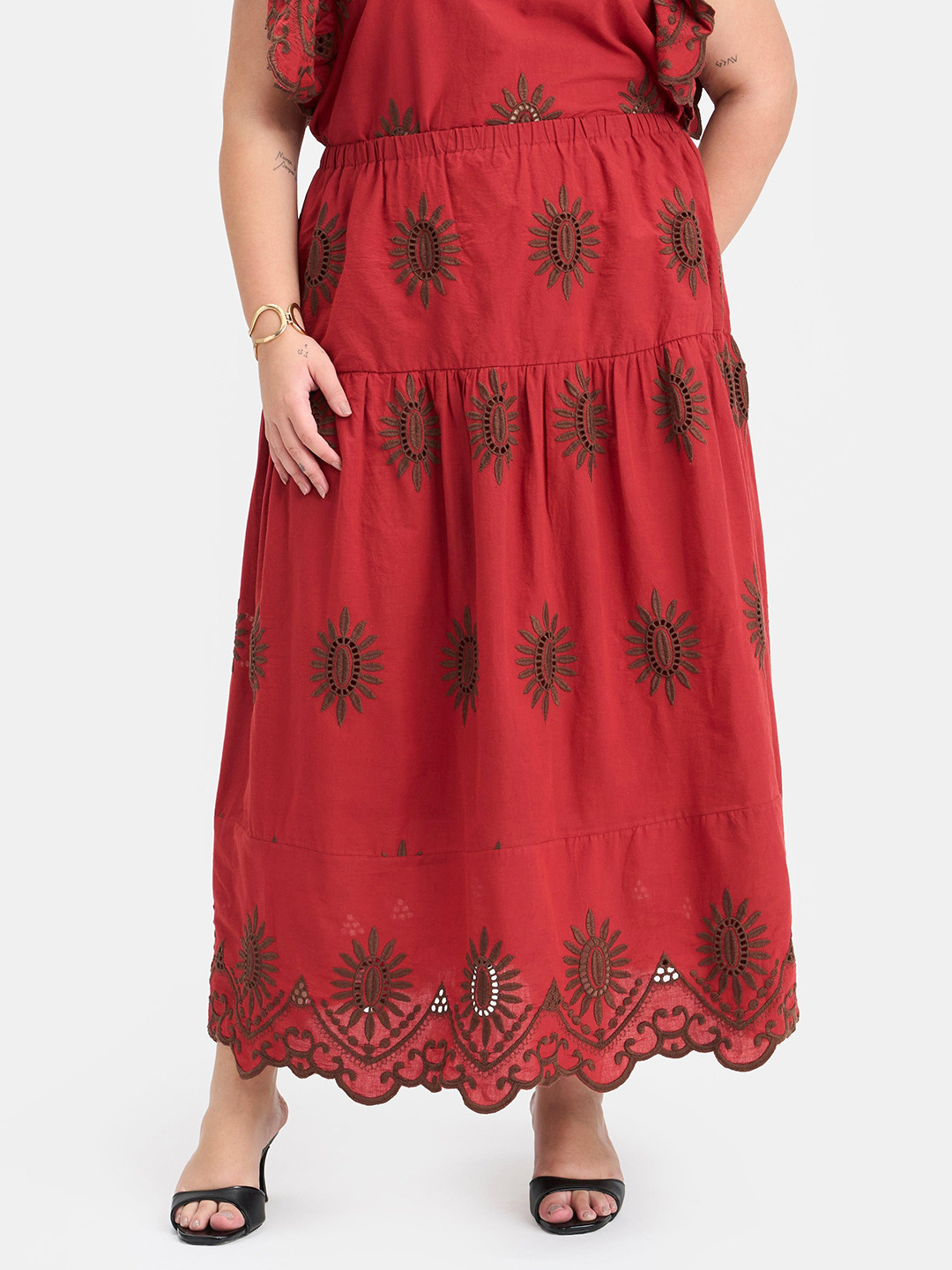 Virgio Plus Size Pure Cotton Tiered Plus Size Maxi Skirt