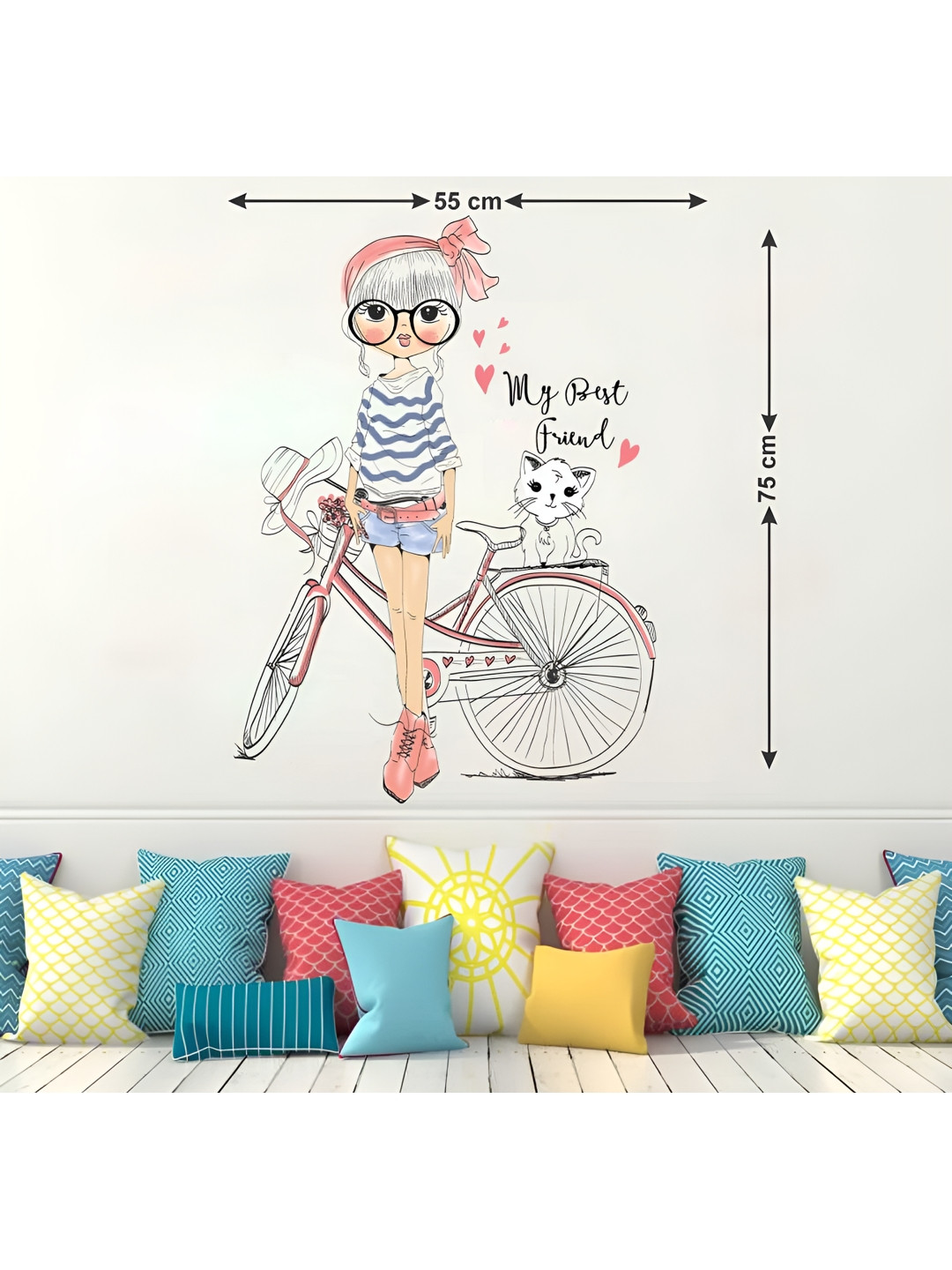 LANSTICK Girl with cat cycle ride wallsticker