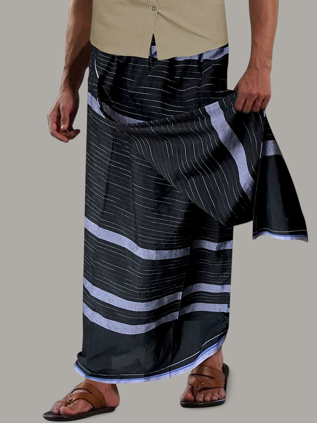 OASIS Thug Life Striped Cotton Lungi with zipper Pocket