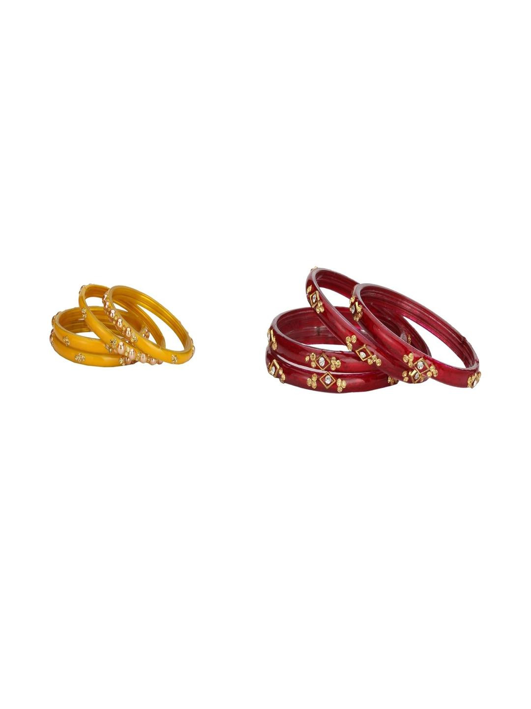 Somil Combo Bangle Set For Women | Traditional Daily Bangles | Perfect For Parties & Functions, Combo Of 2 Set, Yellow, Red