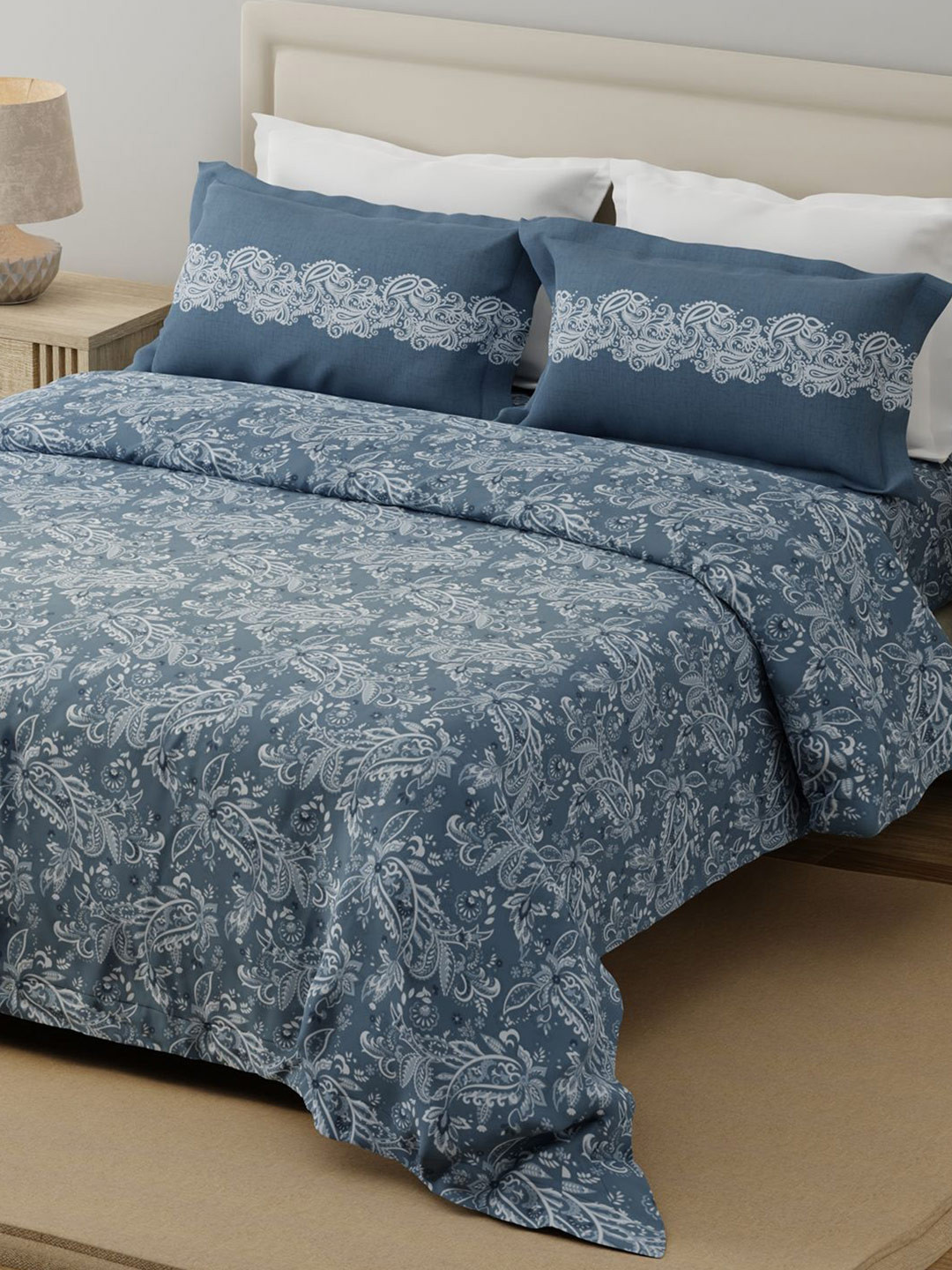 Layers Forever Grey Ethnic Motifs Pure Cotton 120 TC Queen Bedsheet Set-2.54 m x 2.24 m