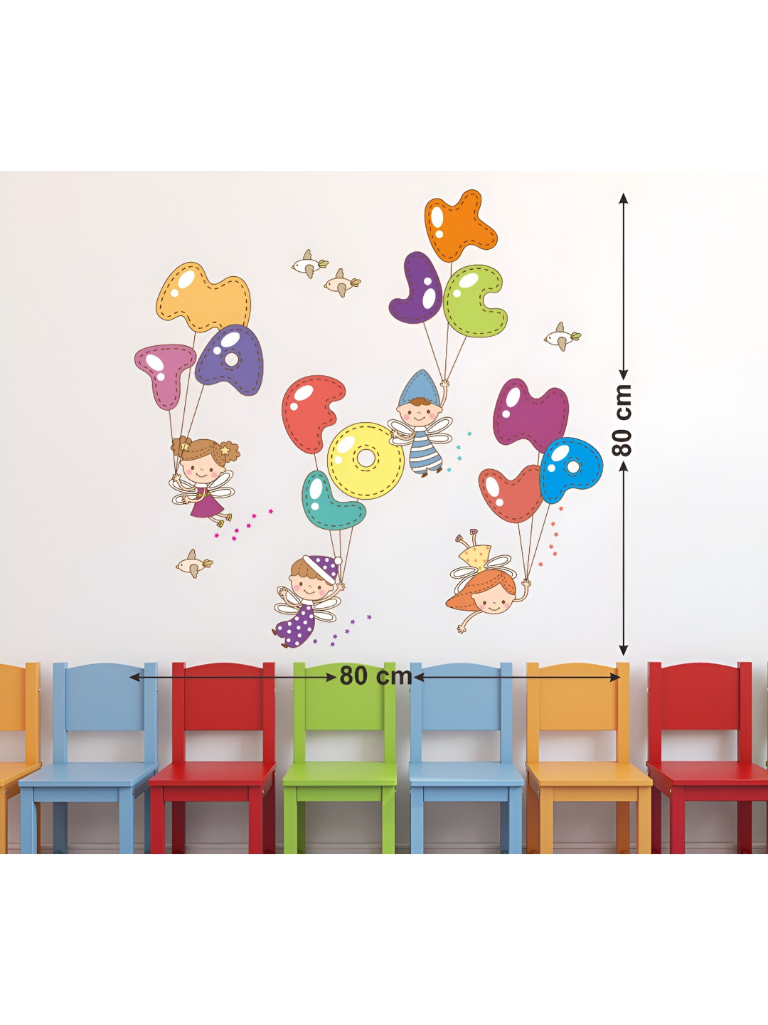LANSTICK Multi Kids With Play The Balloon Wall Sticker