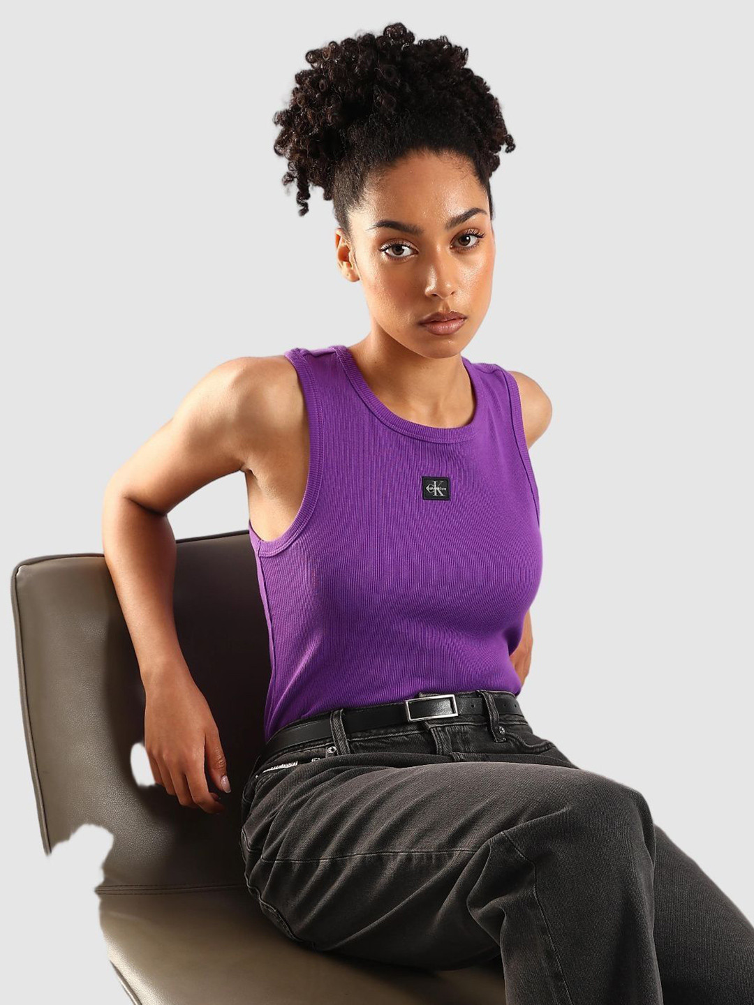 Calvin Klein Jeans Women Ribed Round Neck shoulder Straps Tank Top