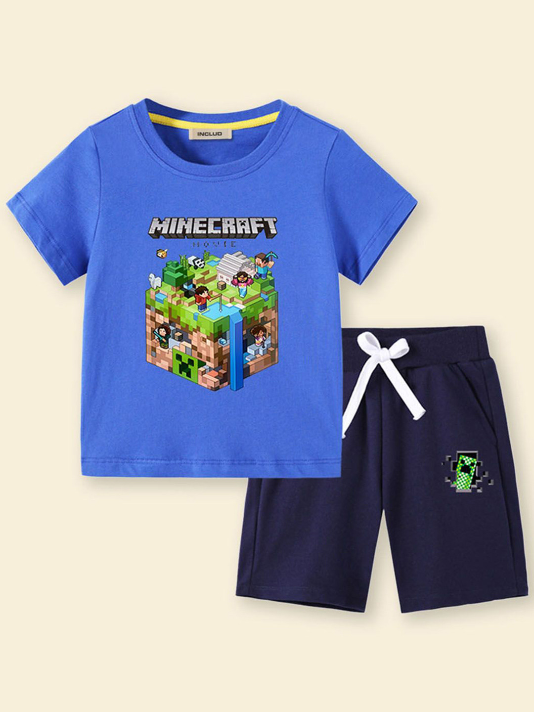 INCLUD Boys Minecraft Printed T-shirt with Shorts