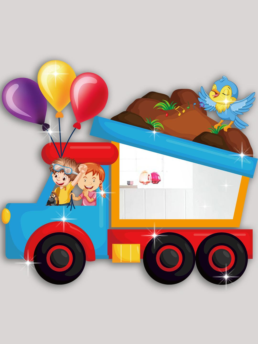 INDIAN ROYALS Kids With Birds In Truck PVC Form With Acrylic Mirror Sticker