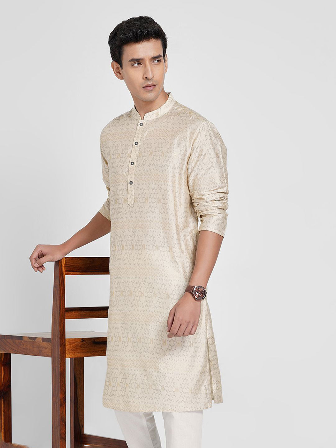 indus route by Pantaloons Geometric Printed Mandarin Collar Straight Kurta