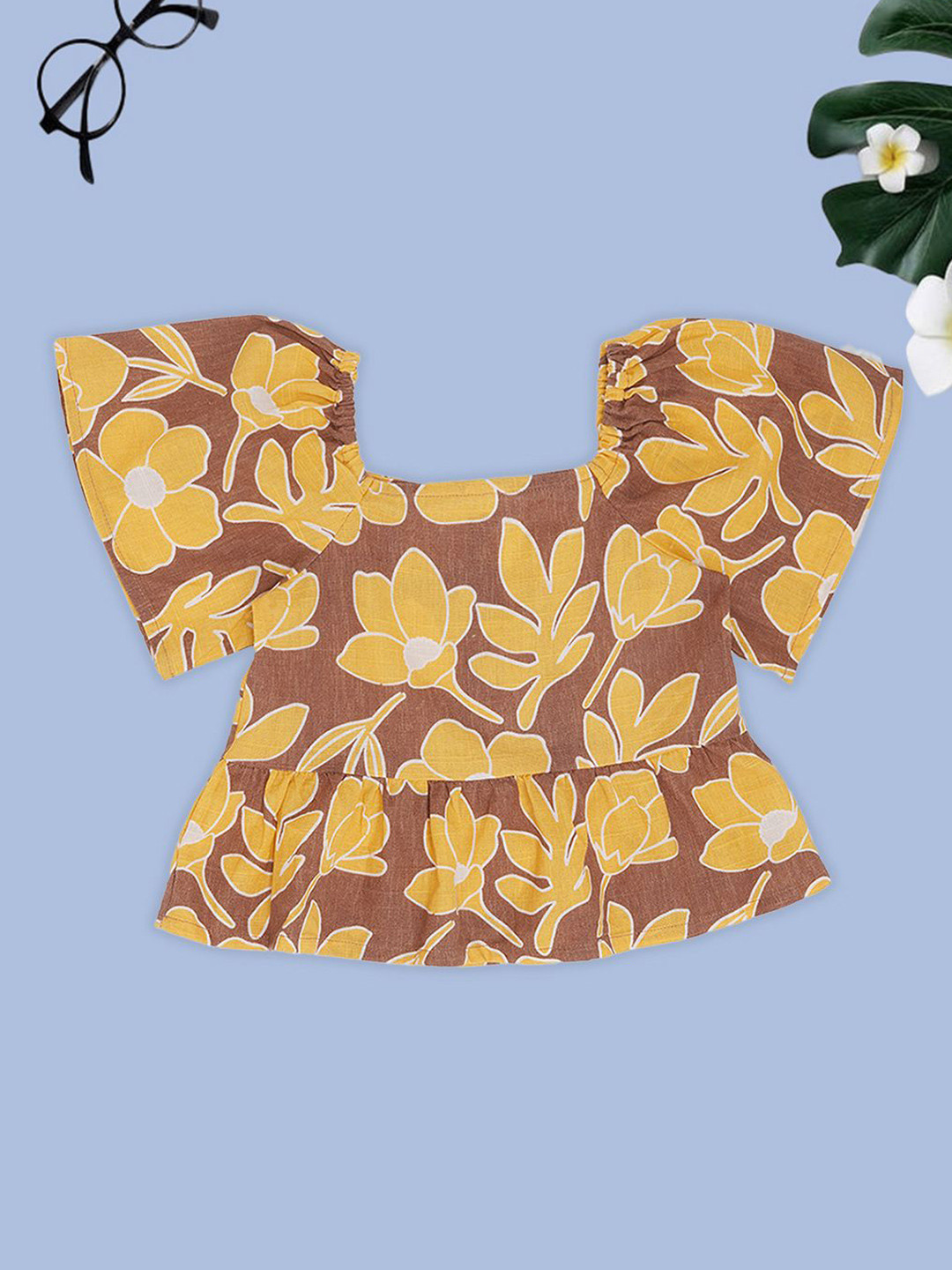 Pantaloons Junior Girls Foral Flutter Sleeve Cotton Top