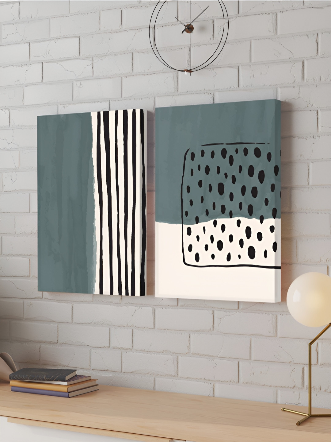 Myntra Elegant Homes Green & Black 2 Pieces Abstract Geometric Printed Canvas Wall Arts