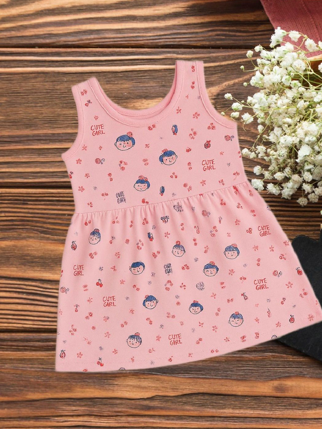 FASHION GRAB Girls Conversational Printed Sleeveless Cotton A-Line Dress
