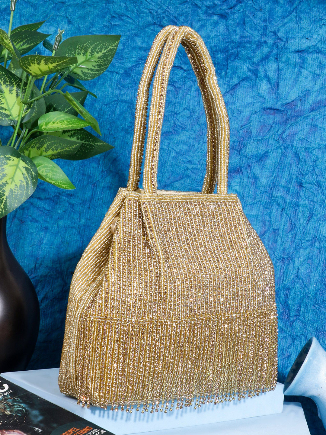 MISHA Zayra Luxe Jute Embellished Purse Clutch