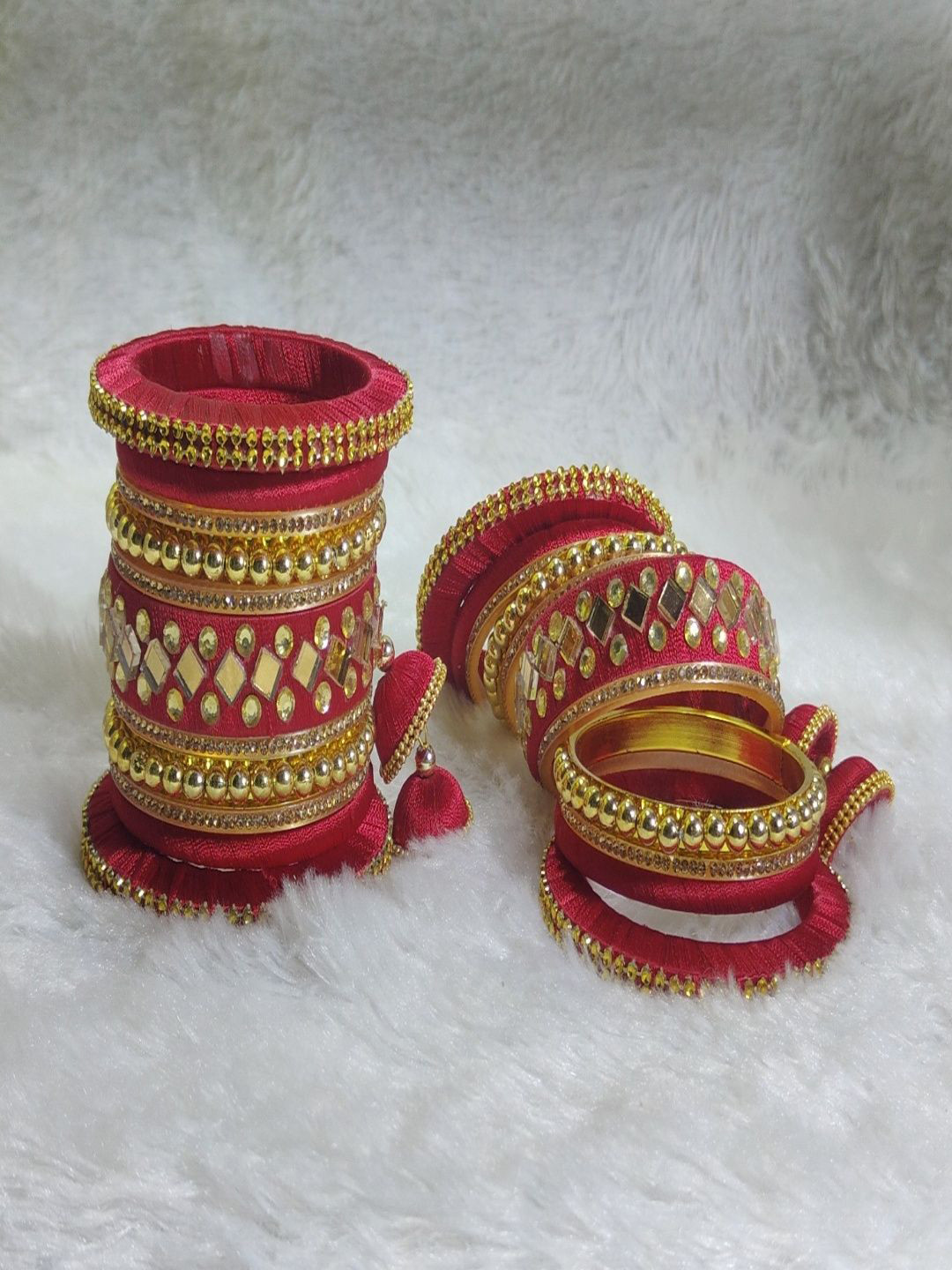 Nisha Jewellers Set Of 22 Stone-Studded & Beaded Thread Bangles