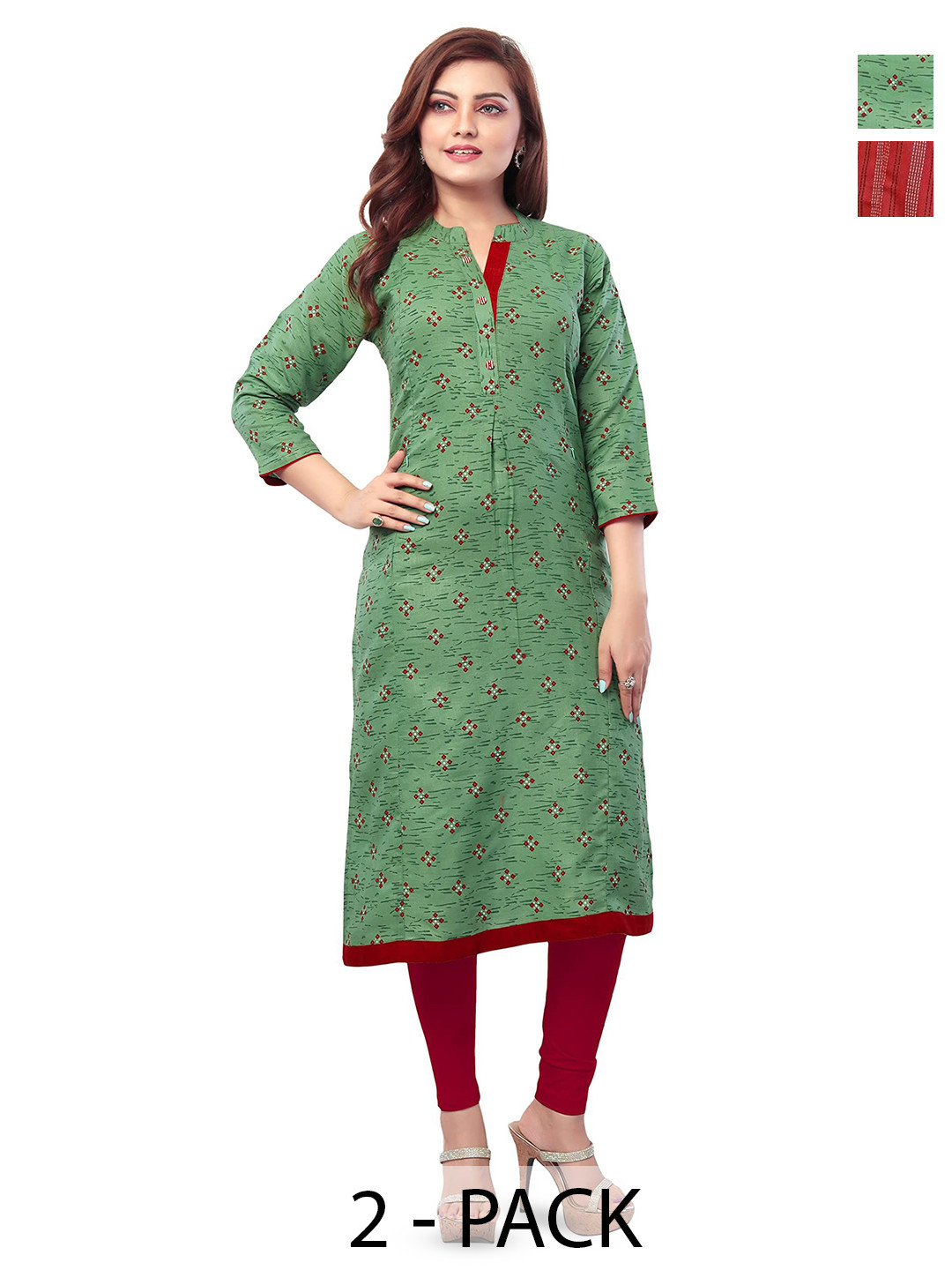 B2F Manufacturing & Designing Kurti Women Pack Of 2 Striped Mirror Work Kurta