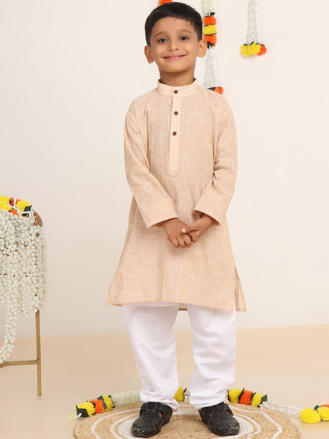 Baba & Baby Boys Solid Cotton A-Line Kurta with Pyjama