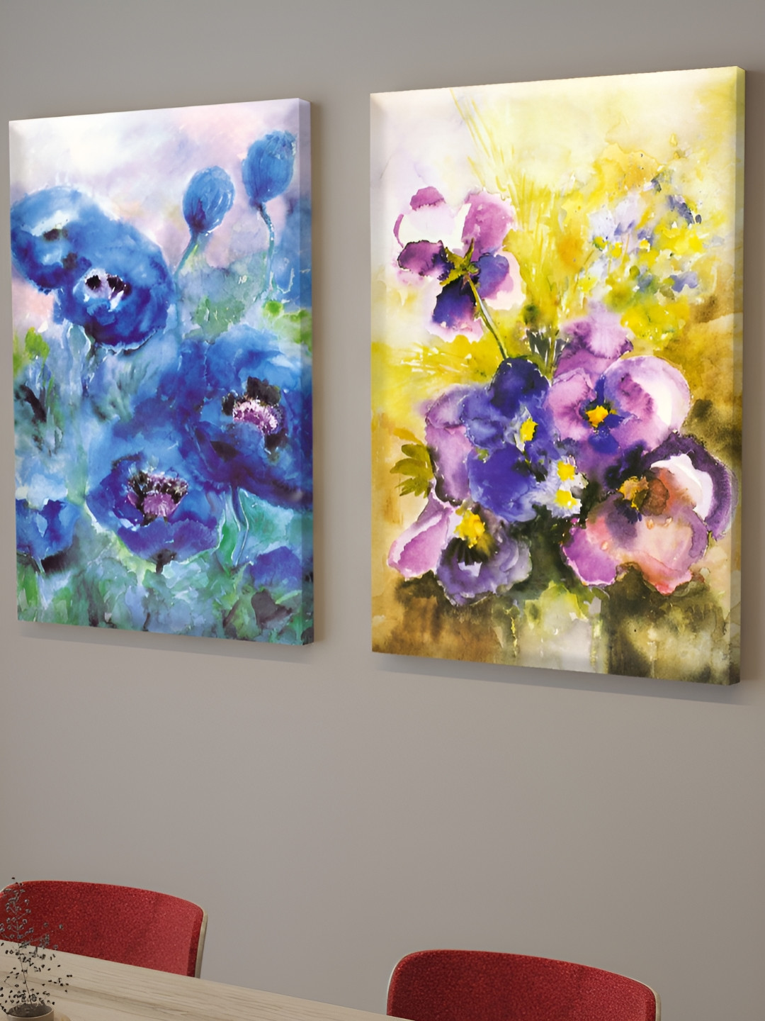 Myntra Elegant Homes Set of 2 Blue & Yellow Waercolored Flower Abstract Wall Art