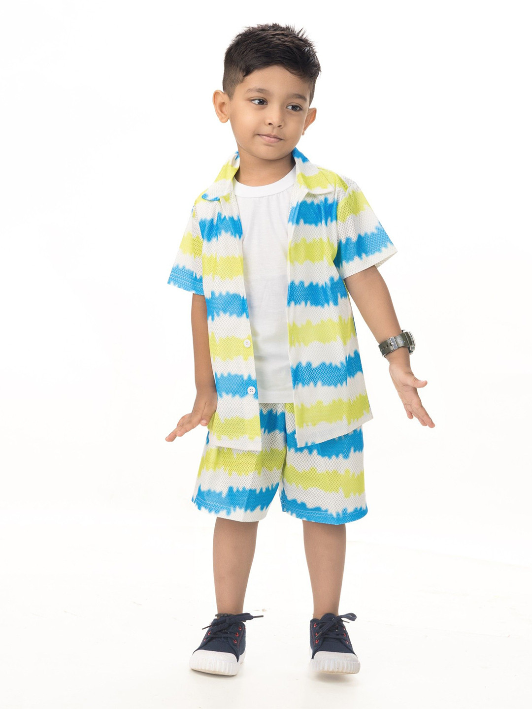 NEW GEN Boys Geometric Printed T-shirt and Shirt with Shorts