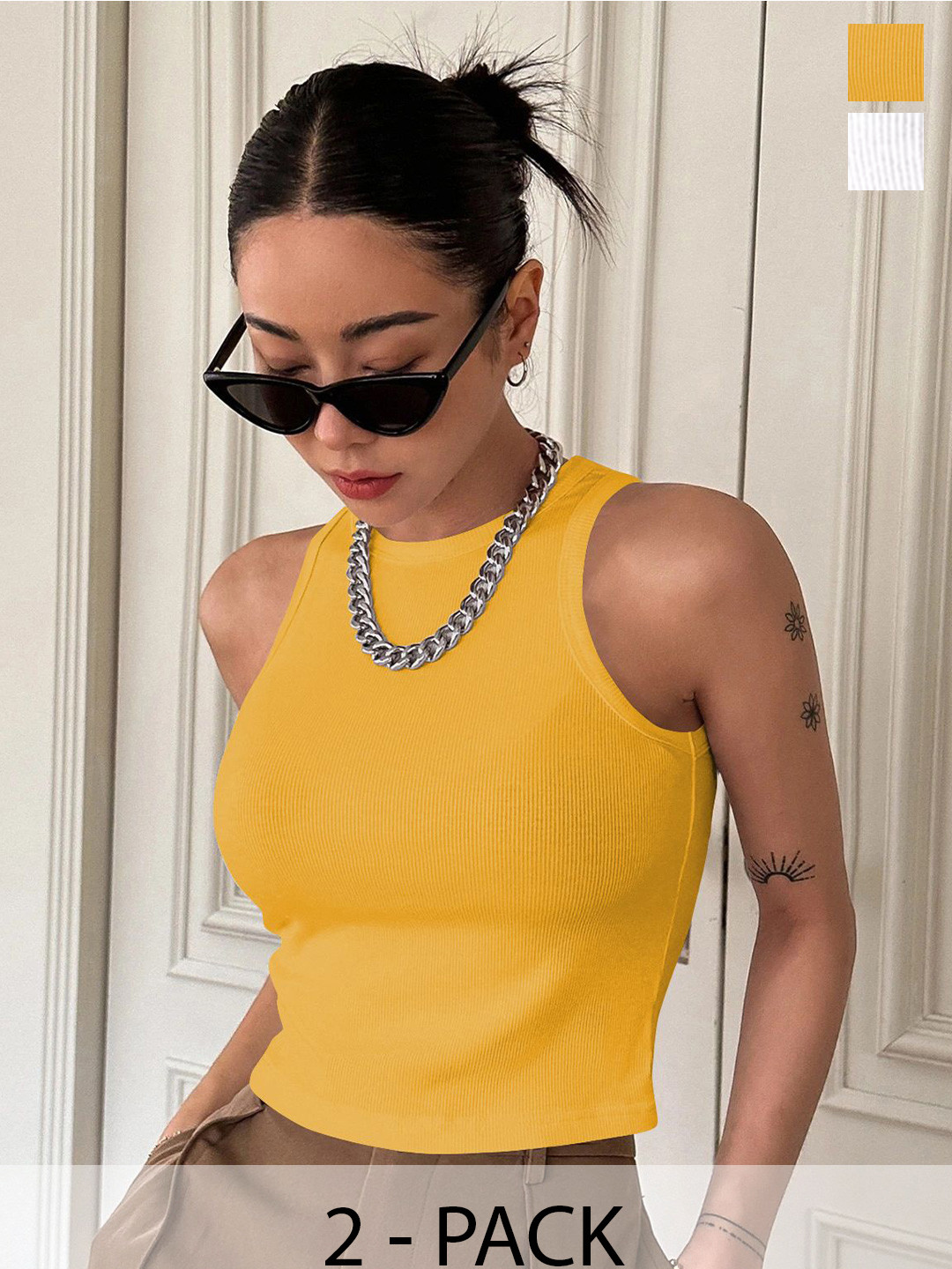 TOOCHKI Pack of 2 Lycra Sleeveless Ribbed Stretchable Crop Tops