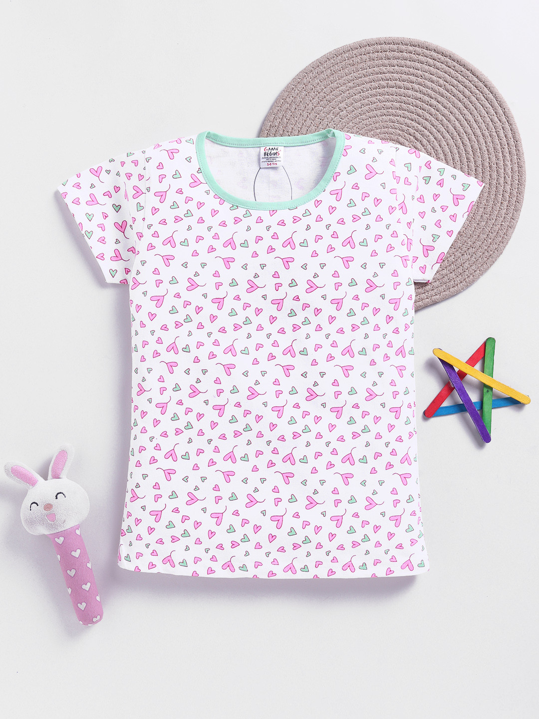 Here&Now X Game Begins Girls Heart-Shaped Printed T-shirt