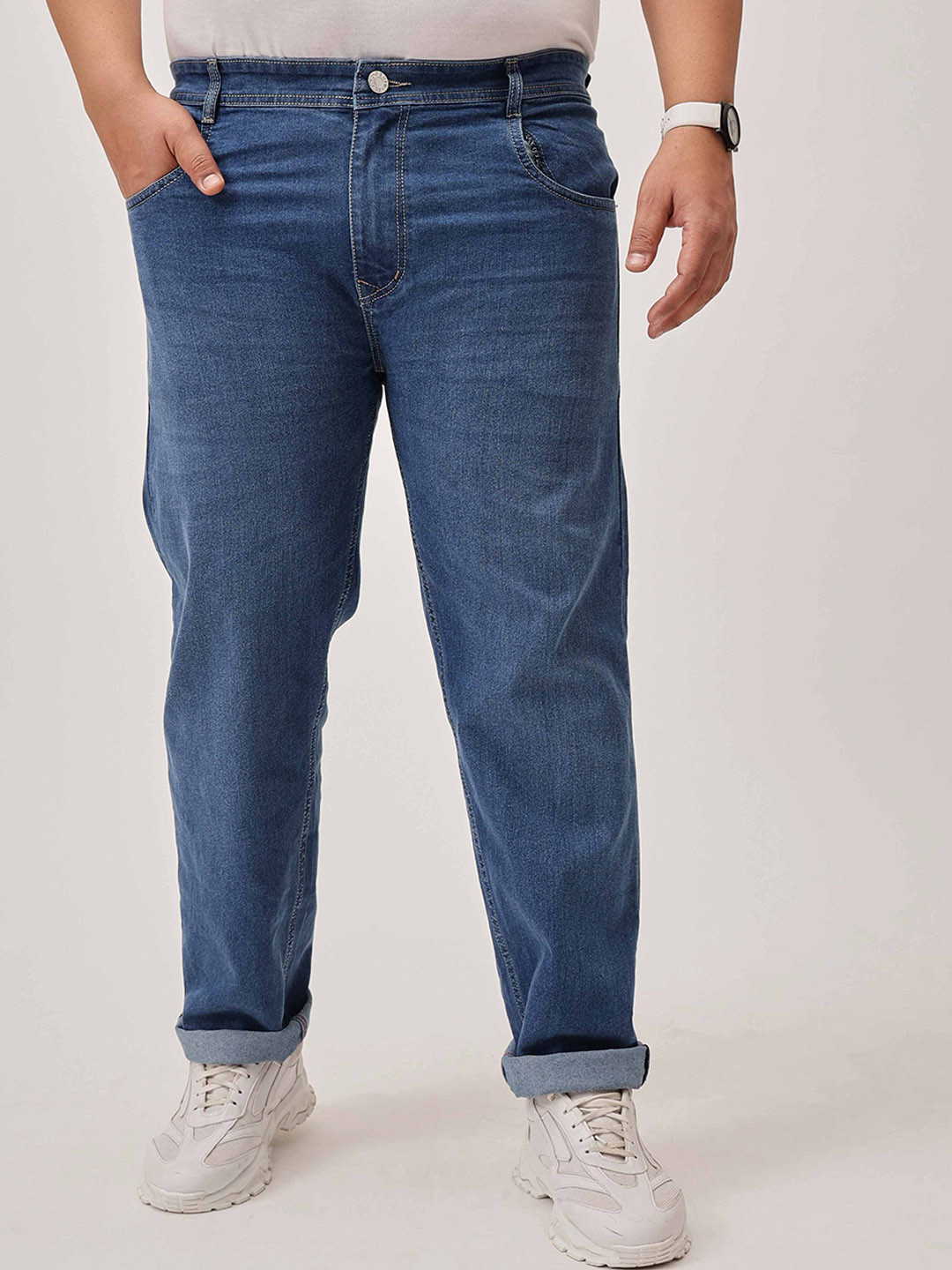 Men Plus Size Mid-Rise Stretchable Regular Fit Jeans
