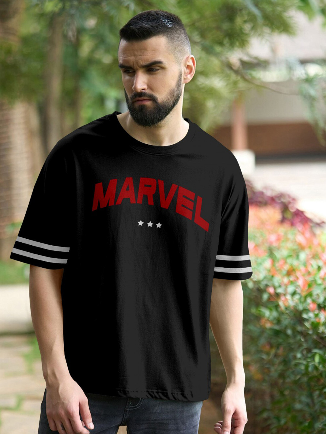 Metronaut Typography Printed Marvel Drop-Shoulder Sleeves Pure Cotton Oversized T-shirt