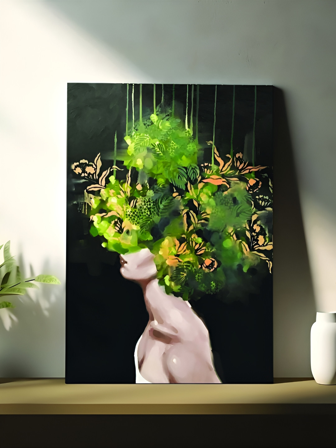 Myntra Elegant Homes Black & Green Botanical Canvas Wall Art