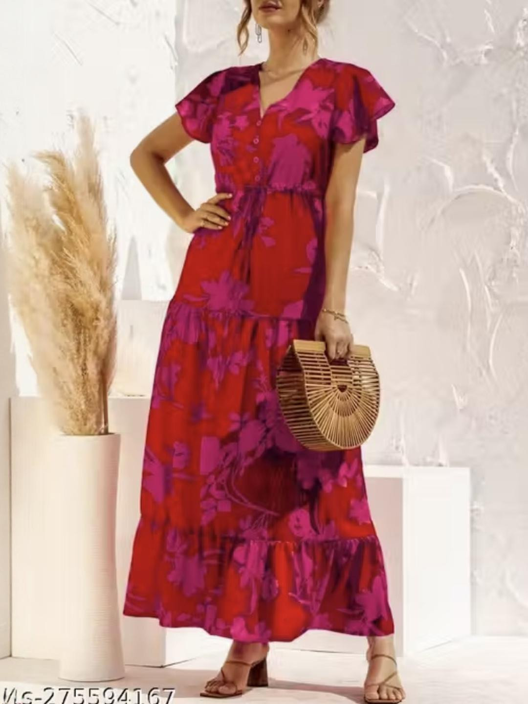 TAGVE Women's Summer Pink Floral Dress