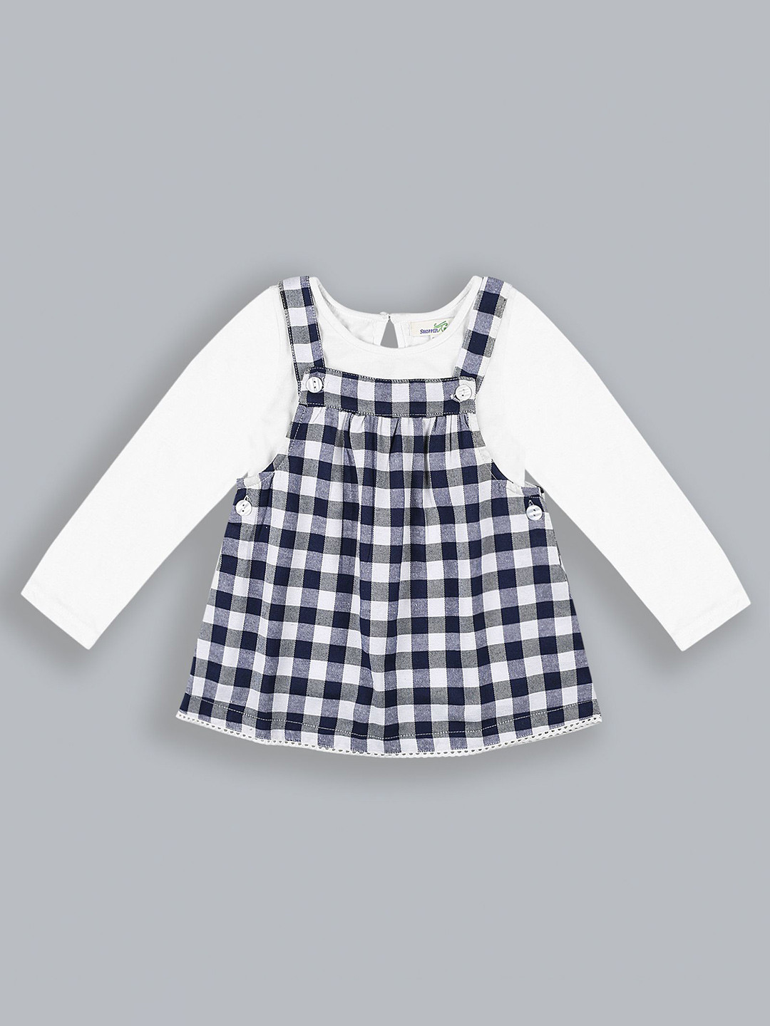 ShopperTree Girls Checked Dungarees With T-shirt