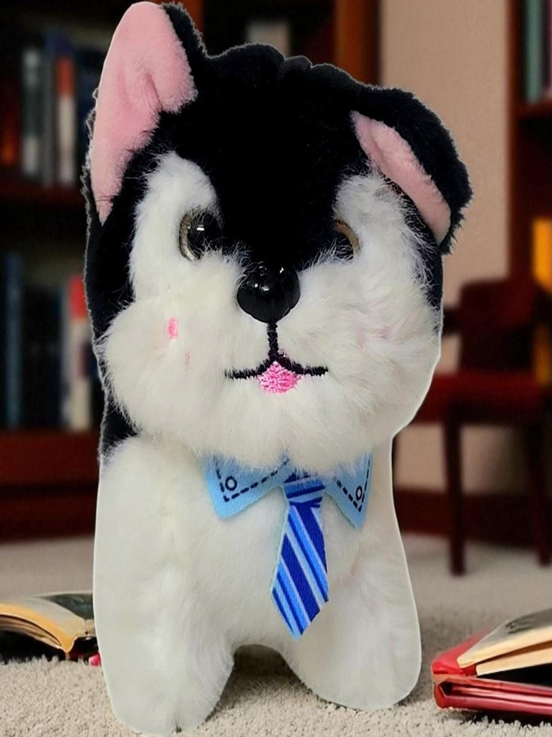 Dog White Black Soft Toy Keychain And Keyring