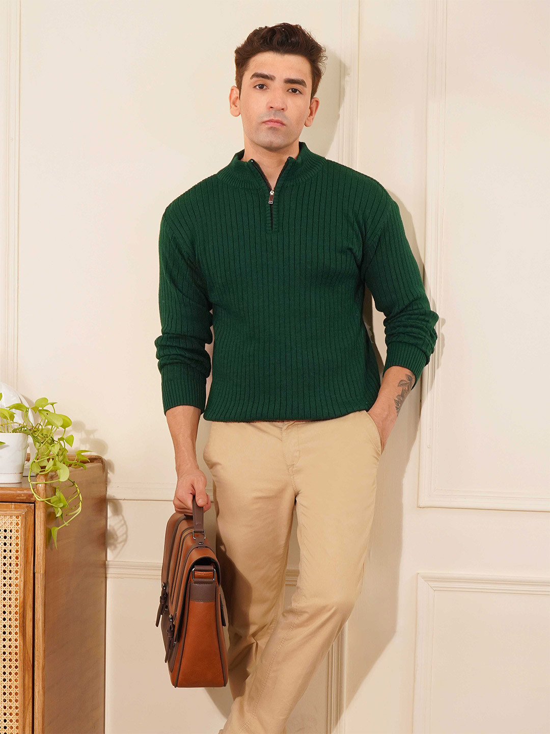 KVETOO Ribbed High Neck  Zipper Pullover