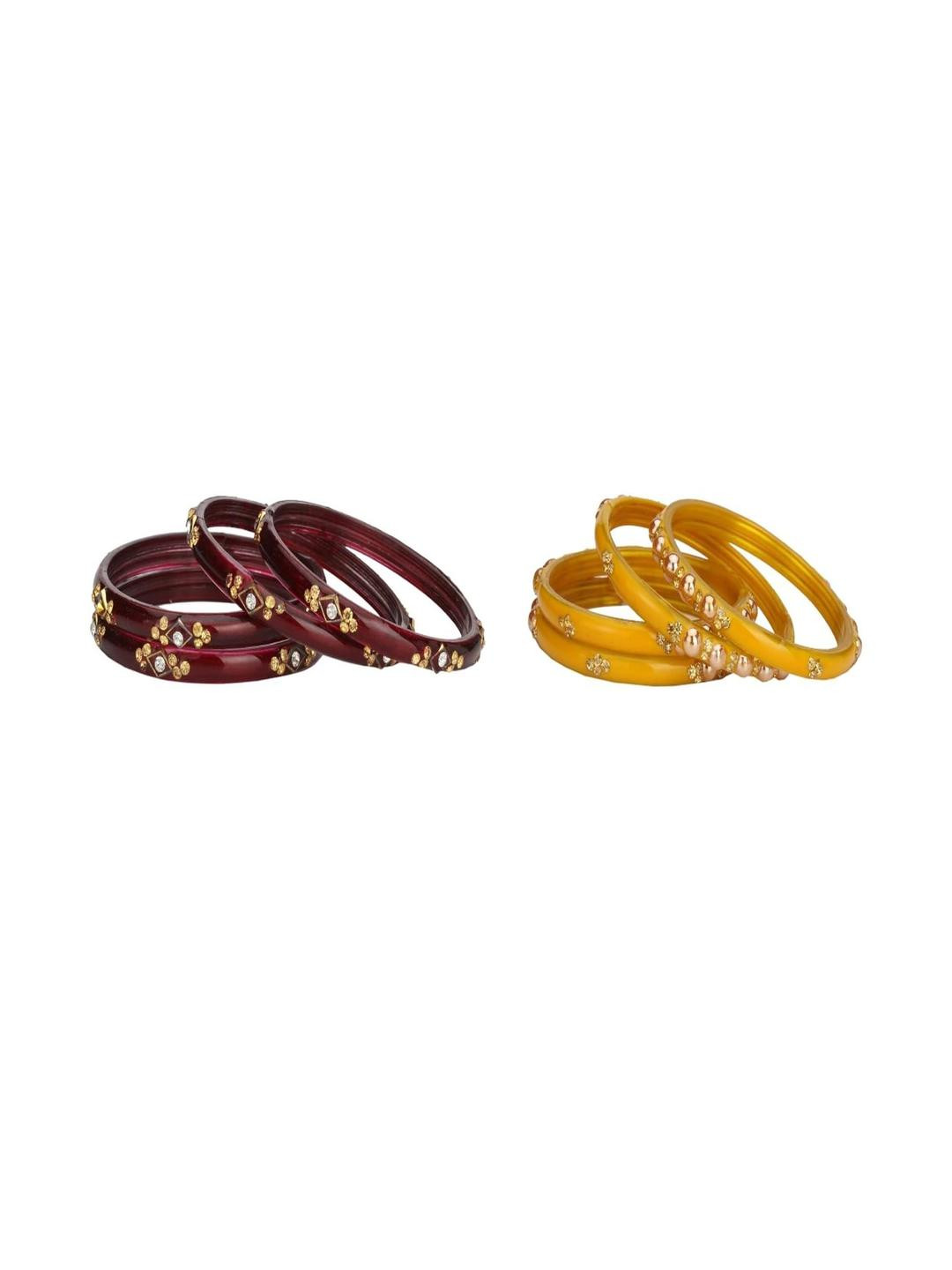 Somil Elegant Combo Glass Bangle Set | Handmade Traditional Chudi For Women | Perfect For Daily & Occasion Use, Combo Of 2 Set, Maroon, Yellow