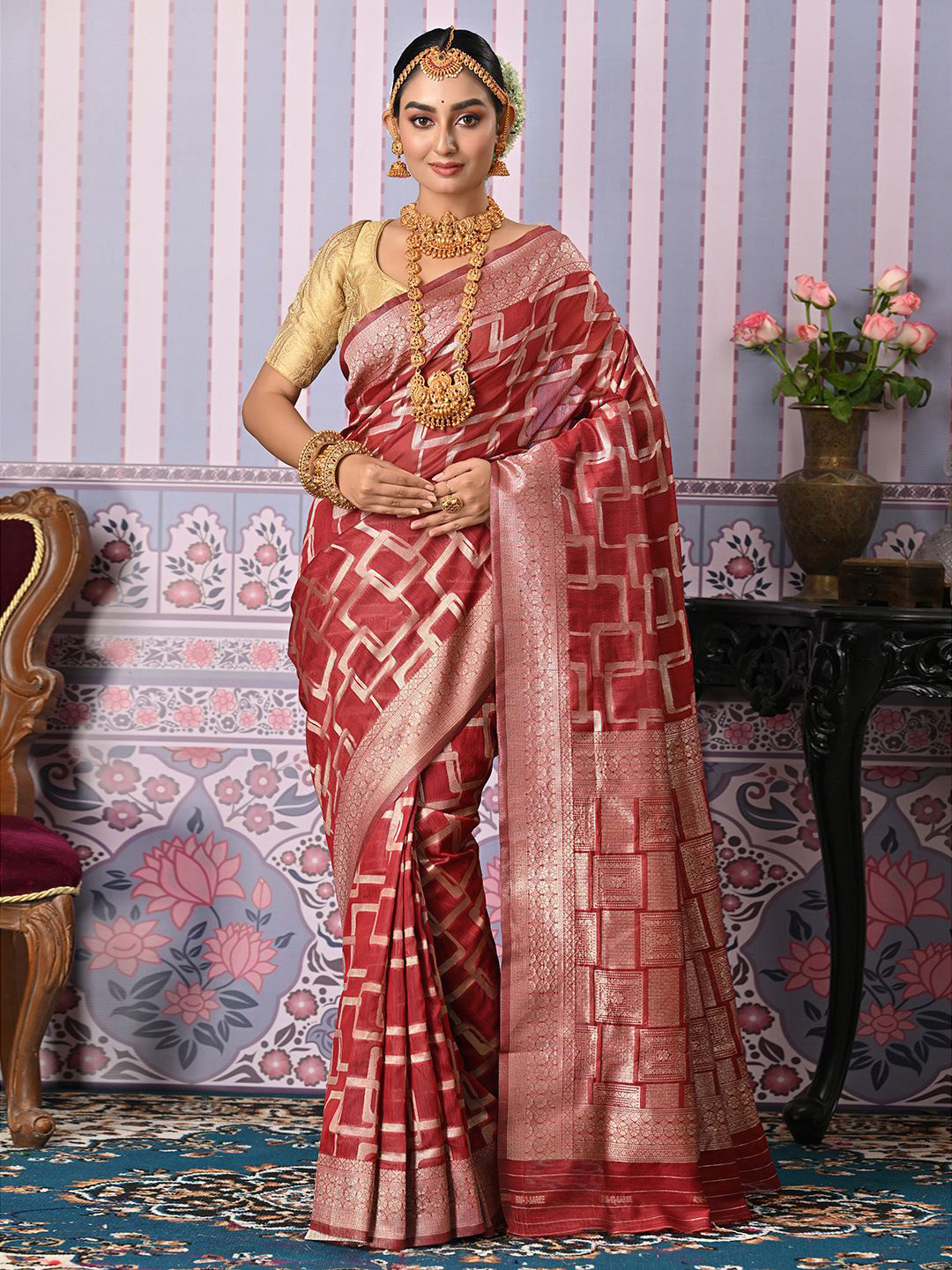 Anouk Rustic Linen Blend Chanderi Saree