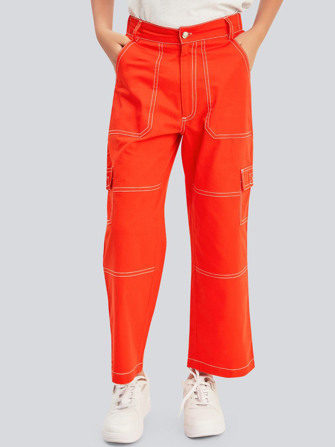 Olele Boys Relaxed Fit Stretchable Cargos Jeans with Contrast White Thread Stitching