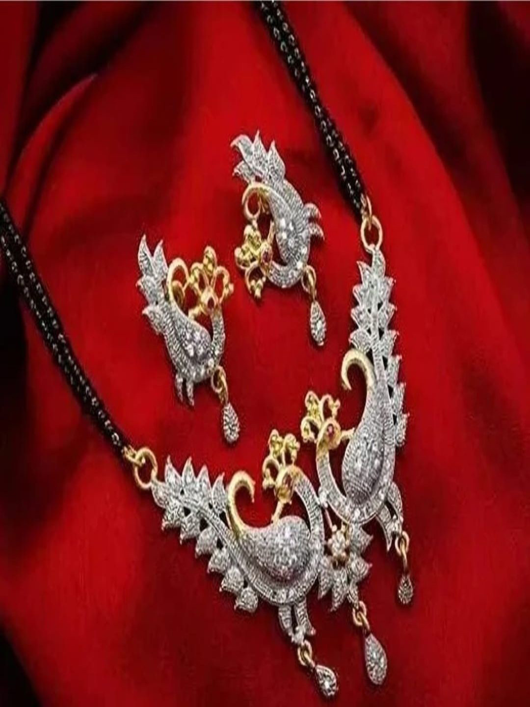 Global Ecom Artificial Stones Studded & Beaded Mangalsutra With Earrings