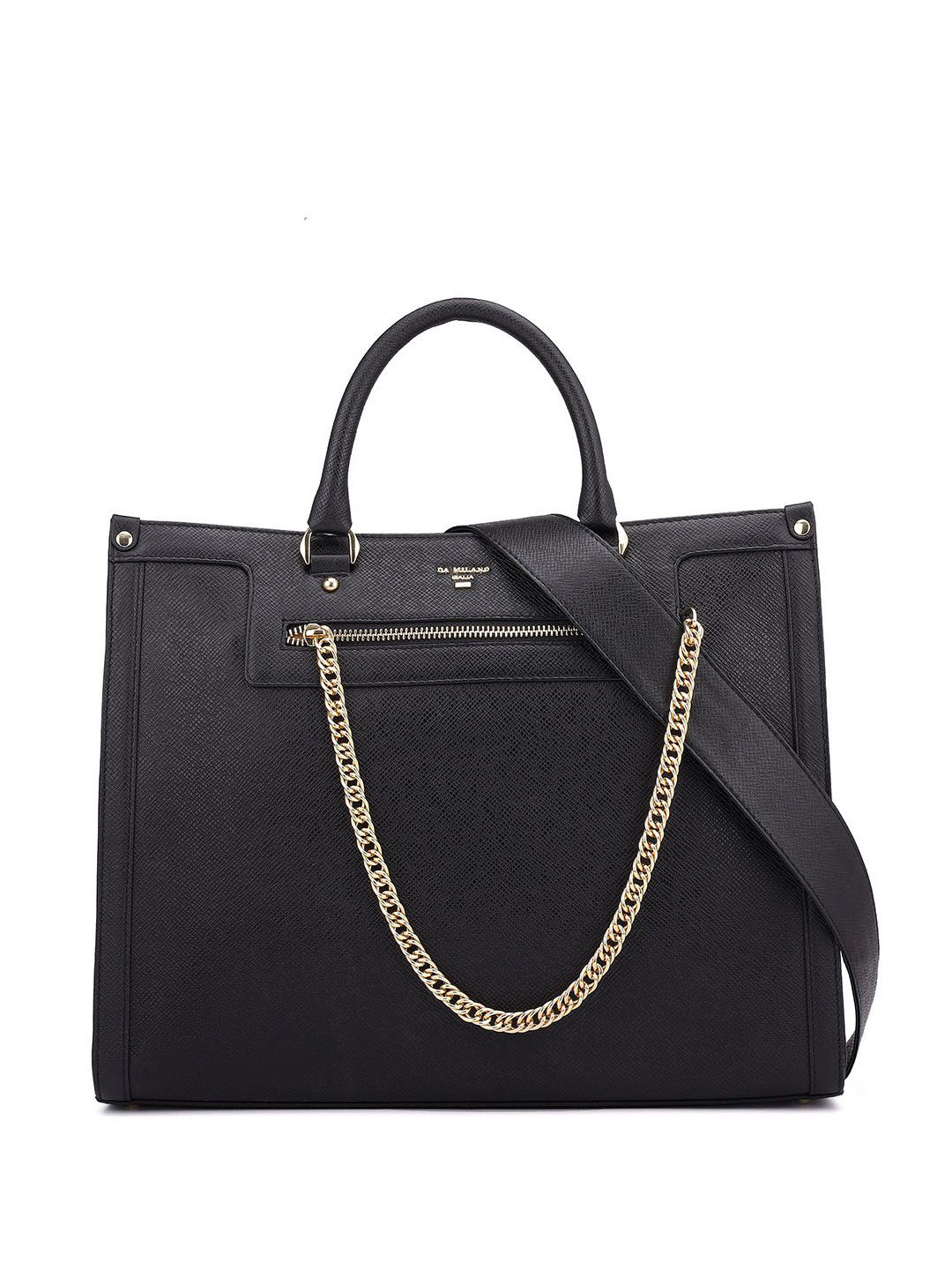 Da Milano Women Solid Shopper Zip Detail Leather Tote Bag