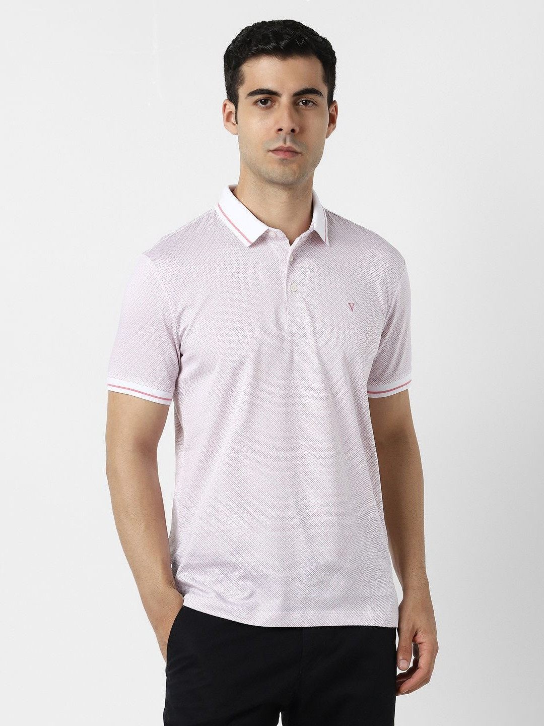 Van Heusen Abstract Printed Polo Collar Short Sleeves Pure Cotton T-Shirt