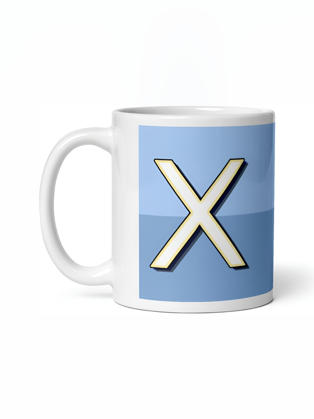 Mr UVD White & Blue X Letter Printed Ceramic Mug 350ml