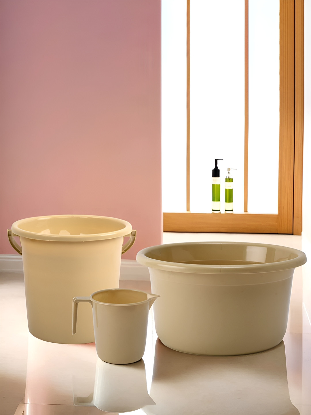 Aura Beige Set Of 3 Piece Solid Plastic Bath Accessories Set