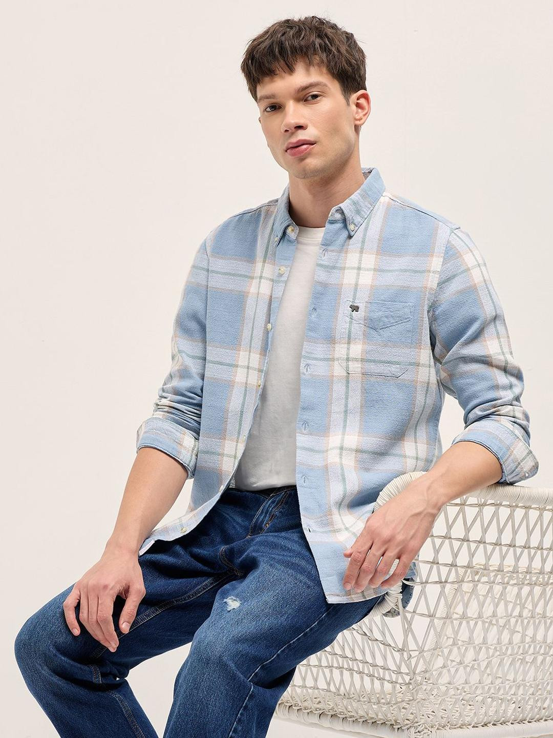 THE BEAR HOUSE Tartan Checks Checked Slim Fit Pure Cotton Casual Shirt