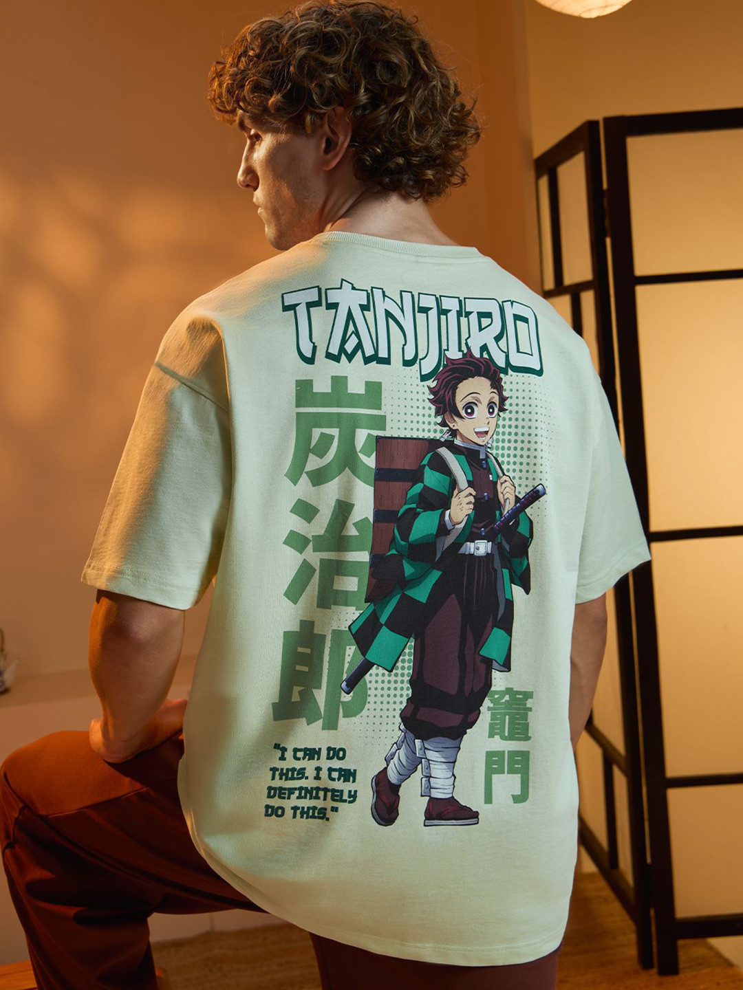 The Souled Store Official Men Demon Slayer: Tanjiro Green Oversized Fit T-Shirts