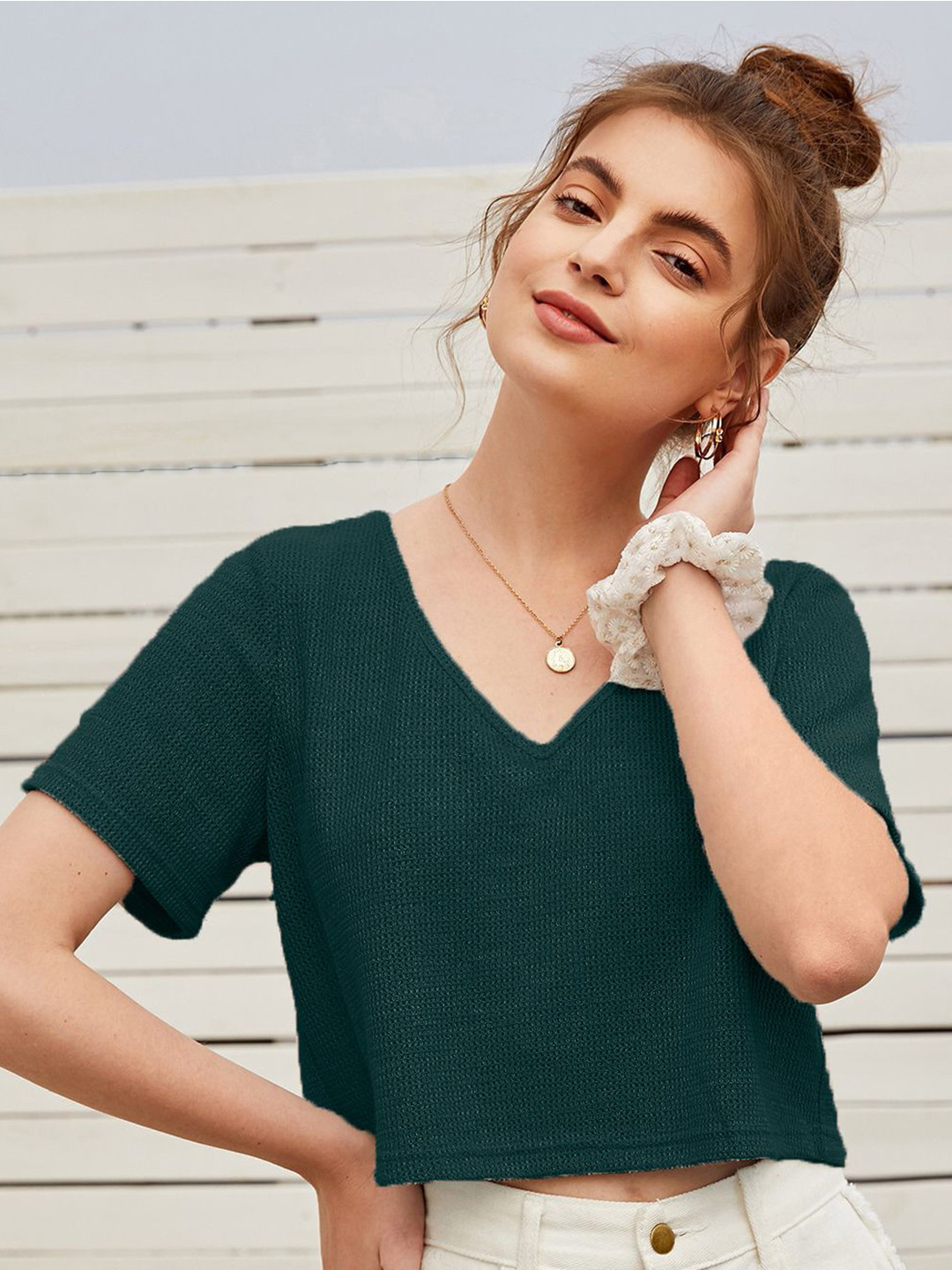 RAHI TRENDZ V-Neck Woollen Crop Top