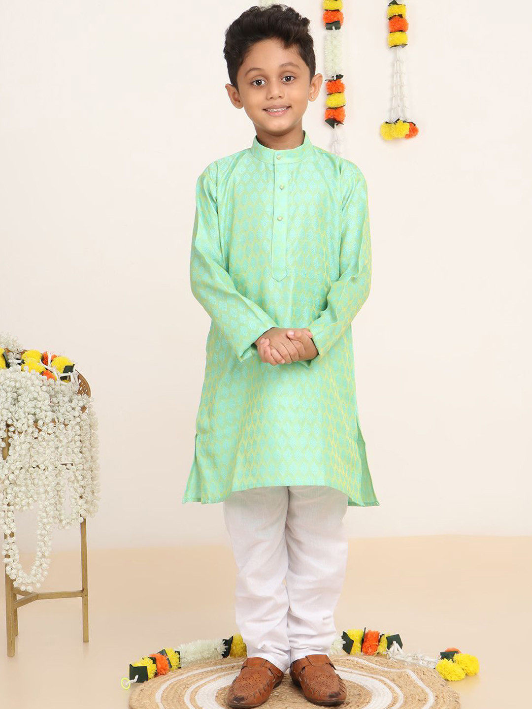 Baba & Baby Boys Woven Design A-Line Regular Kurta with Pyjamas