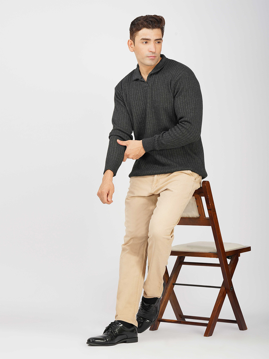 Kveto style redefined Men Ribbed Shirt Collar Pullover