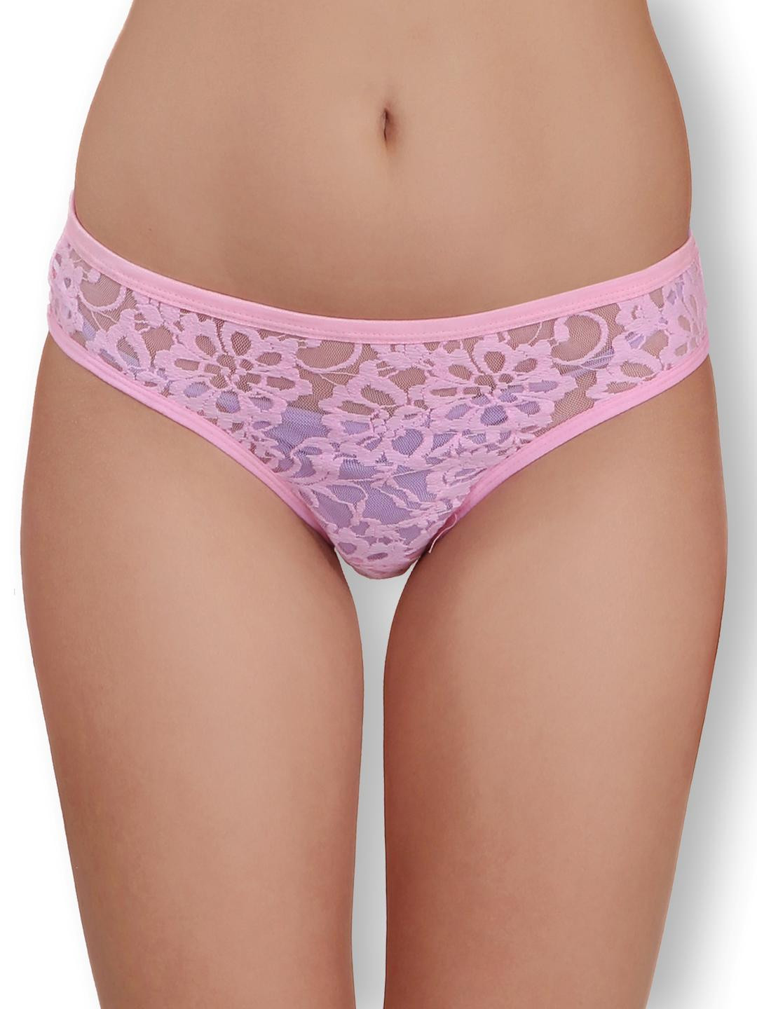 Womens Solid Net Woven Design Mid-Rise Bikini Panty - SN3905