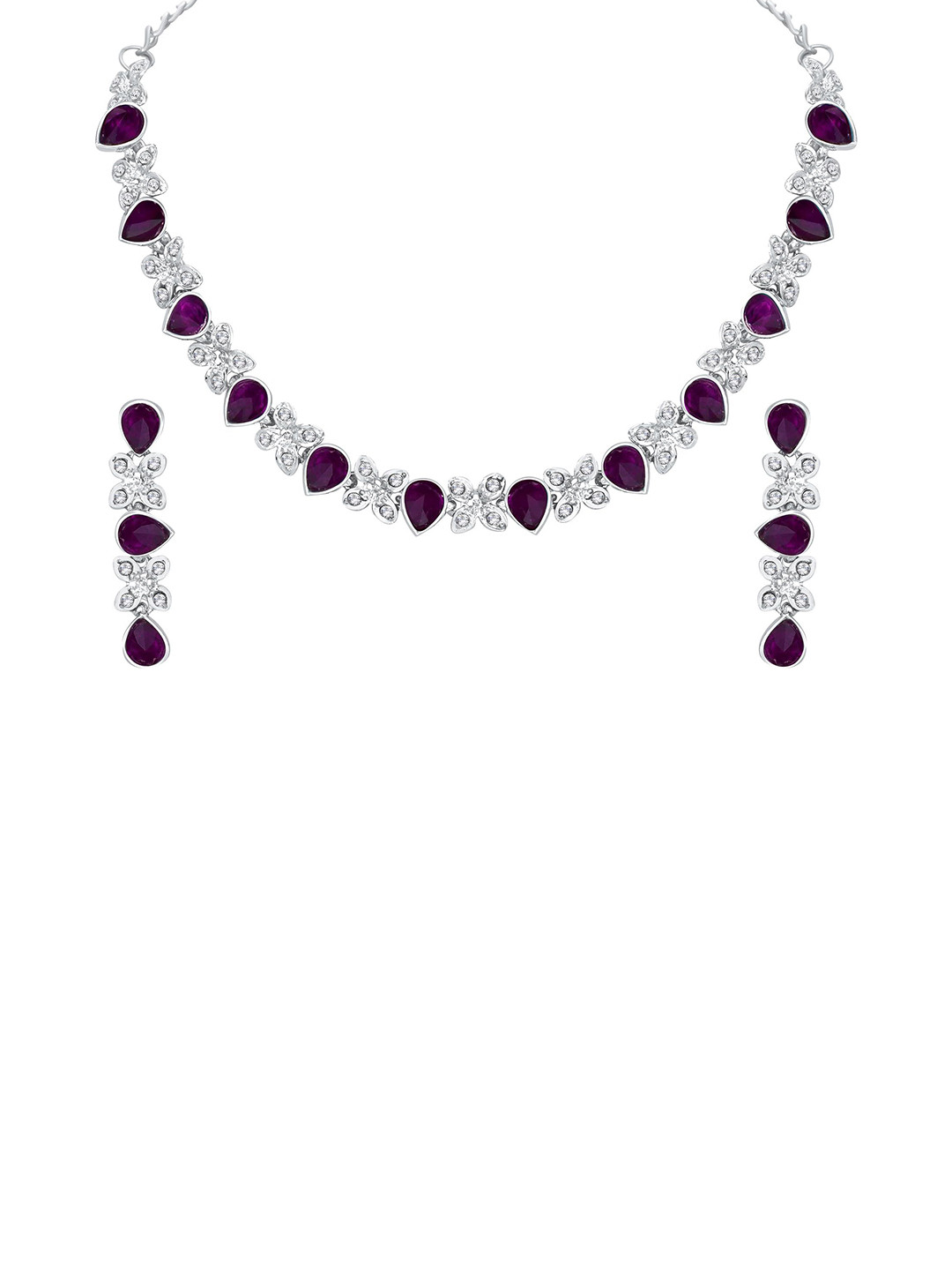 Atasi International Silver Plated Crystal & American Diamond-Studded Jewellery Set