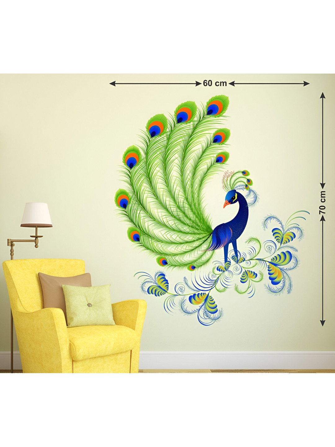 LANSTICK Blue & Green Beautiful peacock wall Sticker