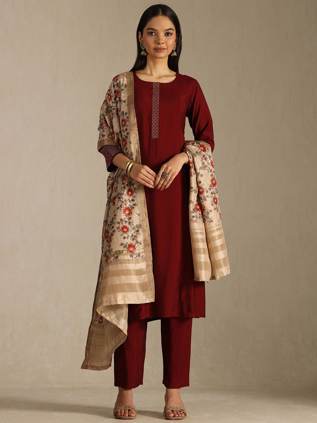 Soch Women Woven Design Regular A-Line Kurta with Trousers & Dupatta