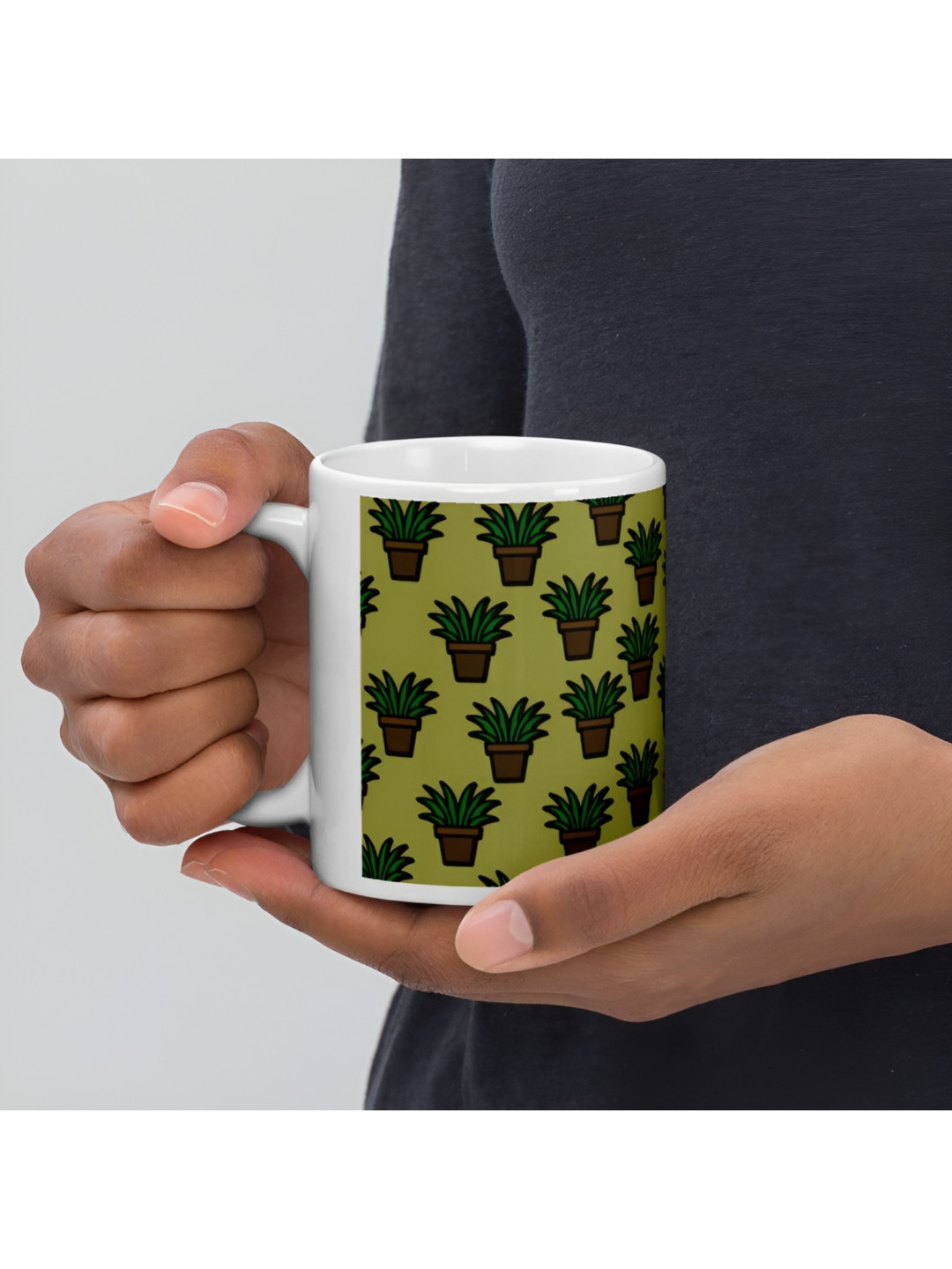 Mr UVD White & Green Graphic Printed Ceramic Mugs 350 ml