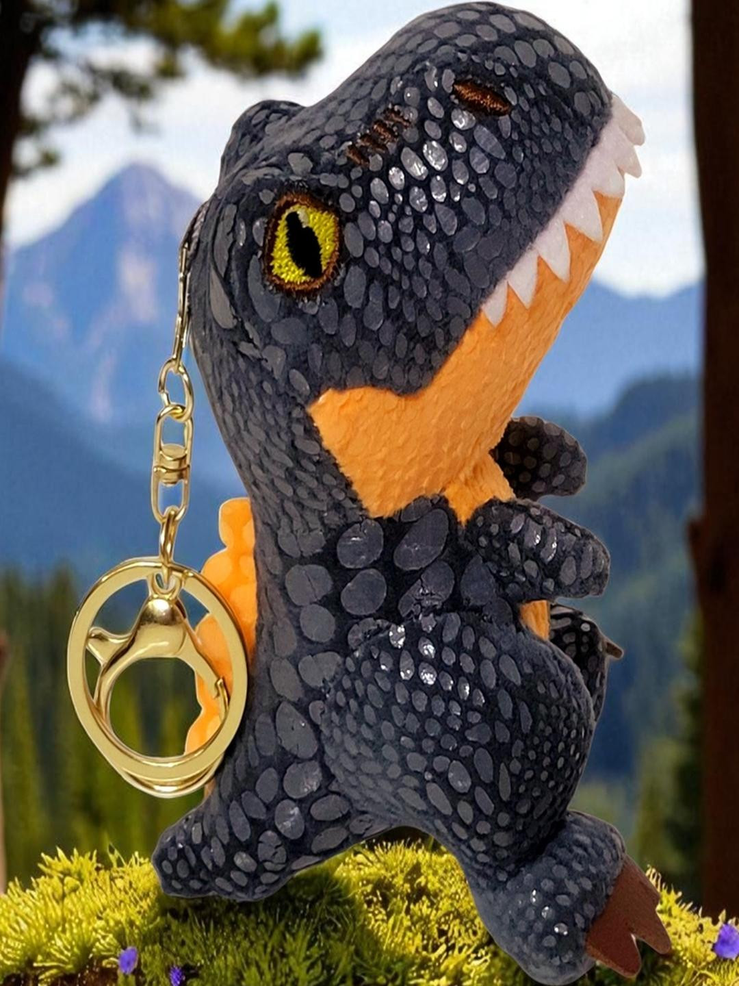 Black Dinosaur Soft Toy Keychain And Keyring