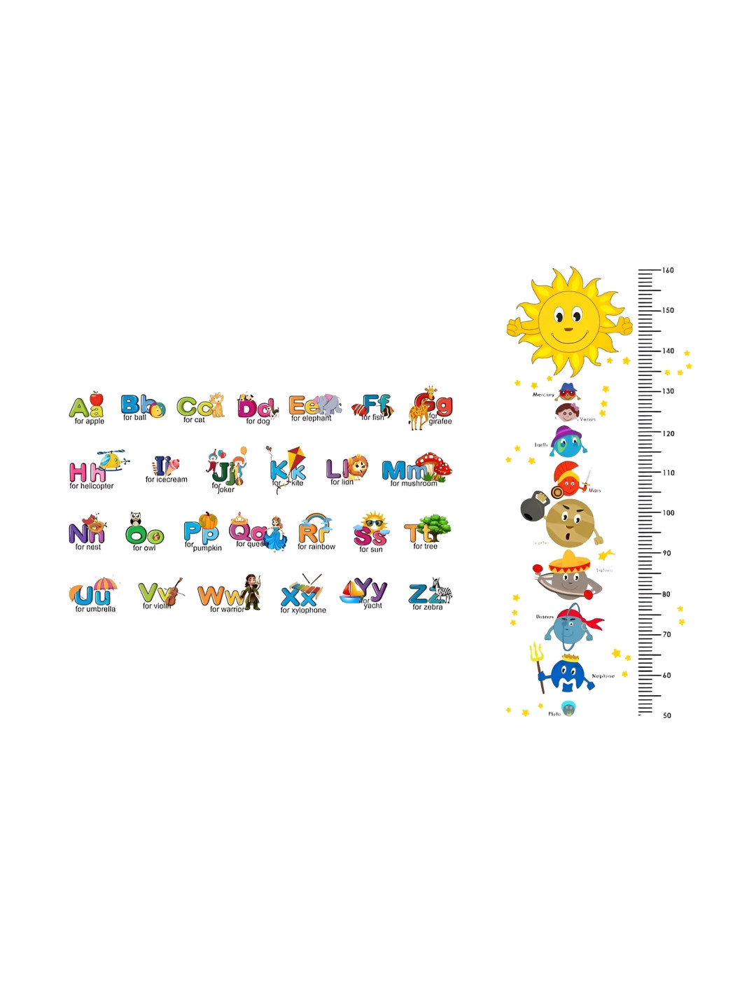 prettykrafts 2Pcs Yellow & Green Height Measurement & Alphabets Wall Stickers