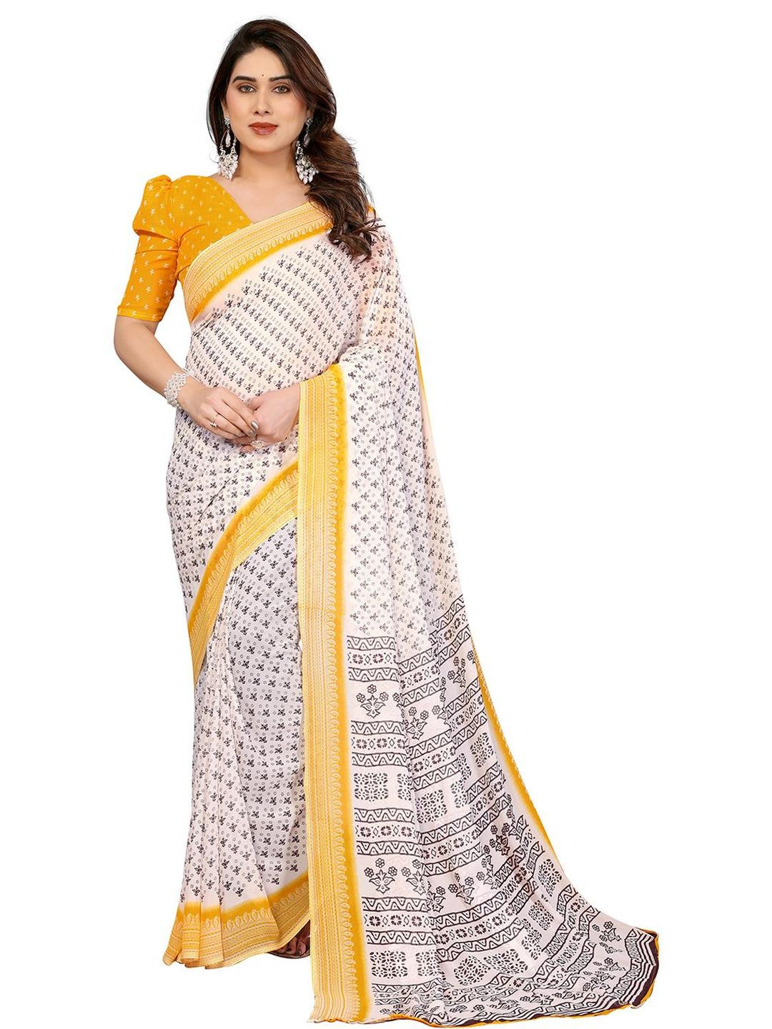 Moda Rapido Moda Rapido Graceful Floral Print Georgette Saree with Unstitched Blouse Piece