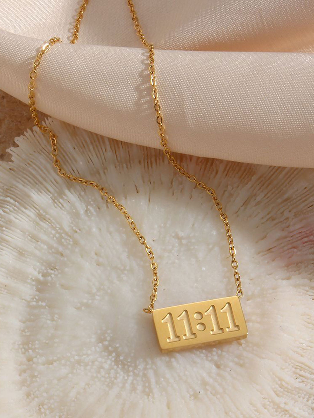 Winnifred Stainless Steel Gold-Plated American Diamond Studded 11:11 Minimal Necklace